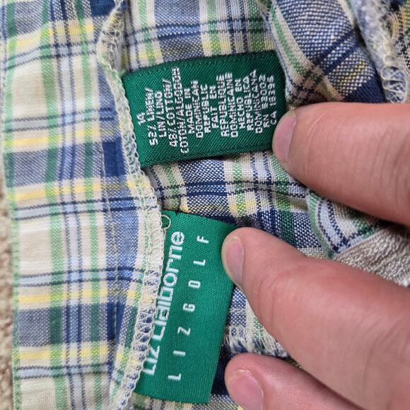 Y2K Liz Claiborne Cream Navy Plaid Linen Blend Retro Sportswear Skort Size 14 - Picture 7 of 8